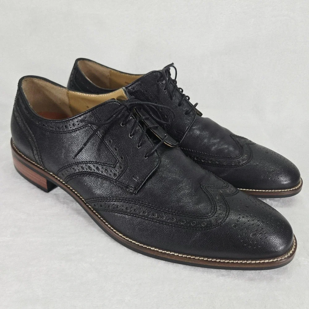 Cole Haan Shoes Mens 11.5 Black Wingtip Oxford Brogue Cap Toe Grand.OS Leather